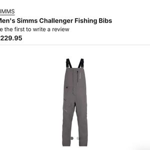 Simms Challenger Fishing Bibs in Gray- waterproof- NEW- never worn!